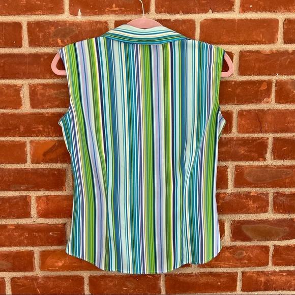 Y2K vintage blue collared striped sleeveless top - Picture 3 of 7